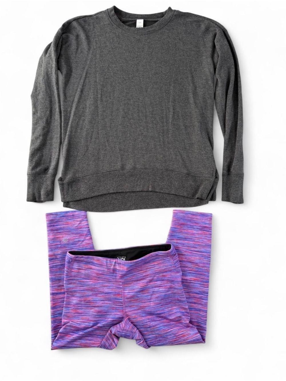 Athleta Kids Grey Sweatshirt & Purple Space-Dye Cropped Leggings Set L 12